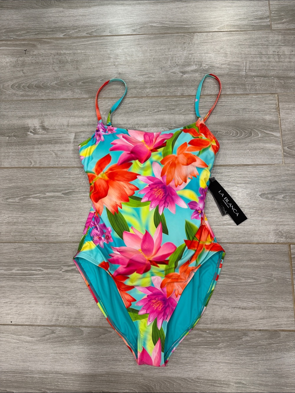 La Blanca Turquoise Floral One-Piece Swimsuit size 14
